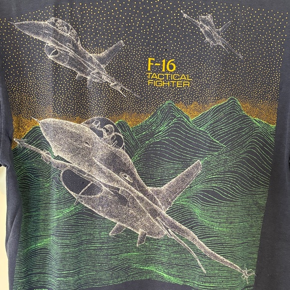 Vintage Navy Blue F-16 Graphic T-Shirt with Jet Design - Picture 5 of 6